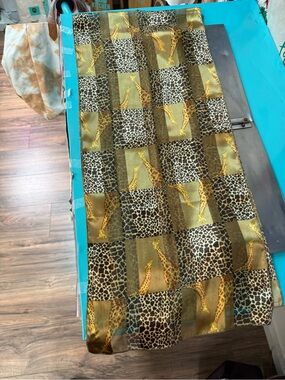 Giraffe Print Satin Scarf in Gold and Brown
